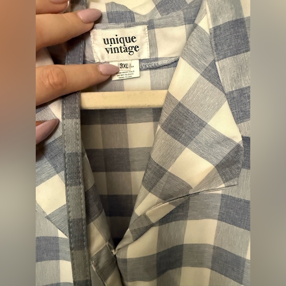 Blue Gingham Button-Up Dress - Picture 3 of 5